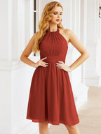 Halter Chiffon Bridesmaid Dresses Short Sleeveless Formal Party Dress Open Back 28023