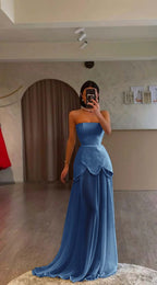 White Strapless Pleated Beaded Long Prom Dress With Custom Colors And Sizes