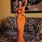 Neckholder-Cutting-Blumen-Maxi-Ballkleid in Slim Fit 