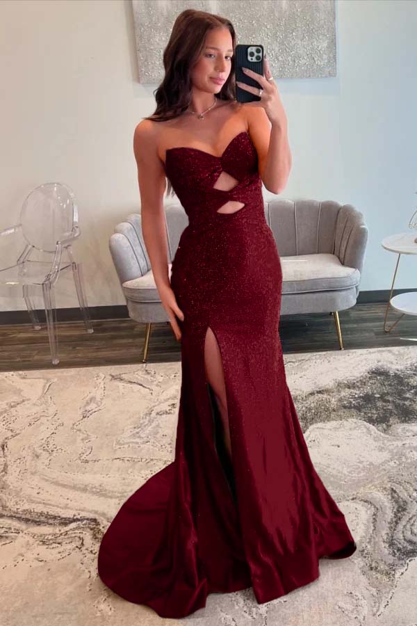 Strapless Mermaid Prom Dress With Sequins And Split Long Gown