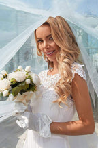 Chiffon White Wedding Dress With Appliques Elegant Bridal Gown