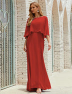 Bridesmaid Dress Women Long Sleeve V-Neck Chiffon Formal Wedding Party Dress 28018