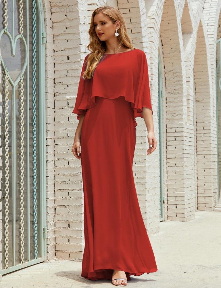 Bridesmaid Dress Women Long Sleeve V-Neck Chiffon Formal Wedding Party Dress 28018
