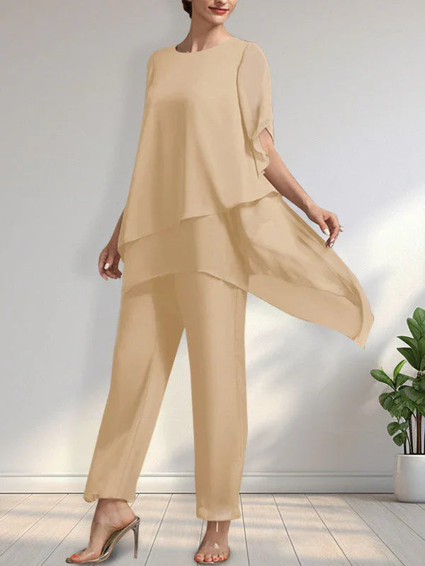 Getrennter Overall/Hosenanzug mit Rundhalsausschnitt, knöchellang, aus Chiffon, Kleid für die Brautmutter
