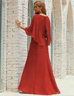 Bridesmaid Dress Women Long Sleeve V-Neck Chiffon Formal Wedding Party Dress 28018