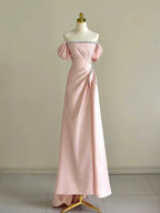 Vestido largo rosa para fiesta formal con hombros descubiertos y cuentas Y8049