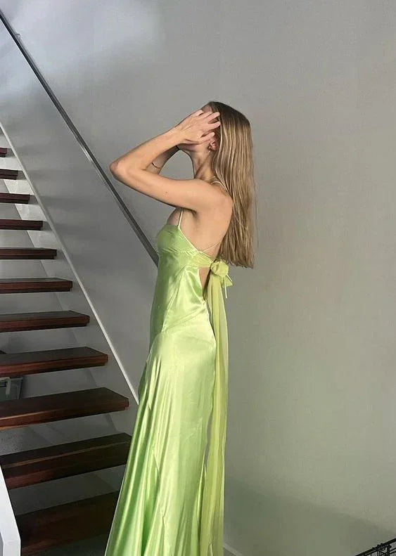 Elegante abito lungo verde vintage da sera formale Y7421