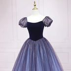 Vestido de Noite Princesa Azul Céu Estrelado Vestido de Noite em Linha A s03