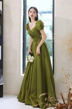 Vestidos largos de raso verde para fiesta Vestidos de noche en línea A Y7097