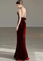 Vestido de noche largo de sirena de terciopelo rojo elegante Vestido largo de gala Y7824