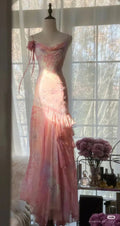 Vestido de baile comprido de chiffon rosa com contas sereia vestido de noite comprido Y8425