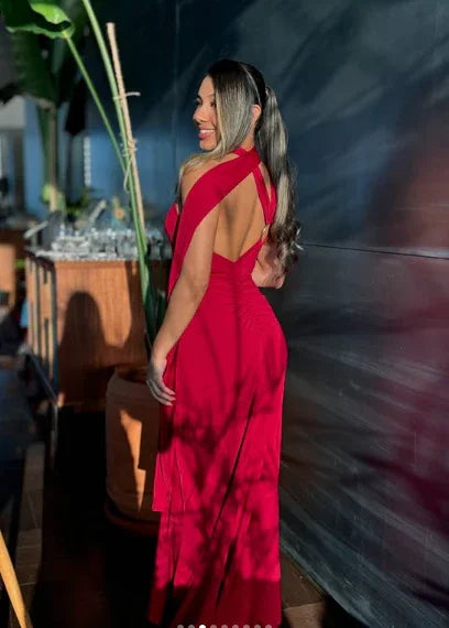 Vestido Comprido Justo para Baile de Finalistas Borgonha com Um Ombro Só Vestido de Noite Y8214