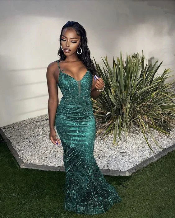 Vestido de Noite Verde Deslumbrante Sem Mangas Vestido Glam Y5907