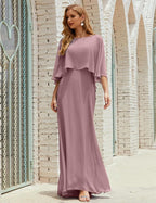 Bridesmaid Dress Women Long Sleeve V-Neck Chiffon Formal Wedding Party Dress 28018