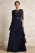 Navy Blue Lace Applique Chiffon Mother of the Bride Dress by tangjianjun