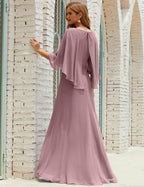 Bridesmaid Dress Women Long Sleeve V-Neck Chiffon Formal Wedding Party Dress 28018