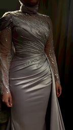 Vestido de Noite Elegante com Mangas Compridas Sereia Vestido de Gala Y6717