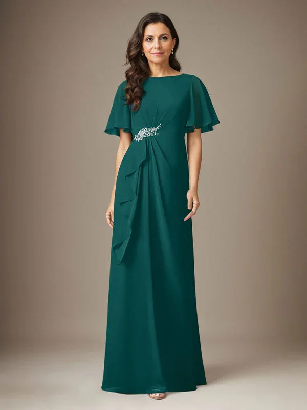 Abito a guaina blu scuro in chiffon con perline