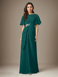 Abito a guaina blu scuro in chiffon con perline