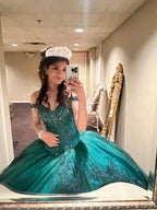 Vestido Verde de Baixo dos Ombros para Baile de Debutante Y6085