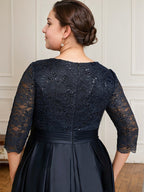 A-line V-Neck Floor-Length Satin Lace Mother of the Bride Dress With Sequins Bow