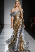 Abito da sera sirena lungo con paillettes scintillanti e scollo a barca Y8393