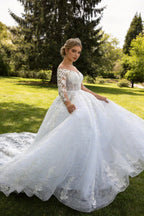 2025 Luxury Muslim Wedding Dress Women's Elegant Long Sleeve Lace Applique A-line Dress Beach Wedding Princess Party O-Neck Brid WD001 by payinti