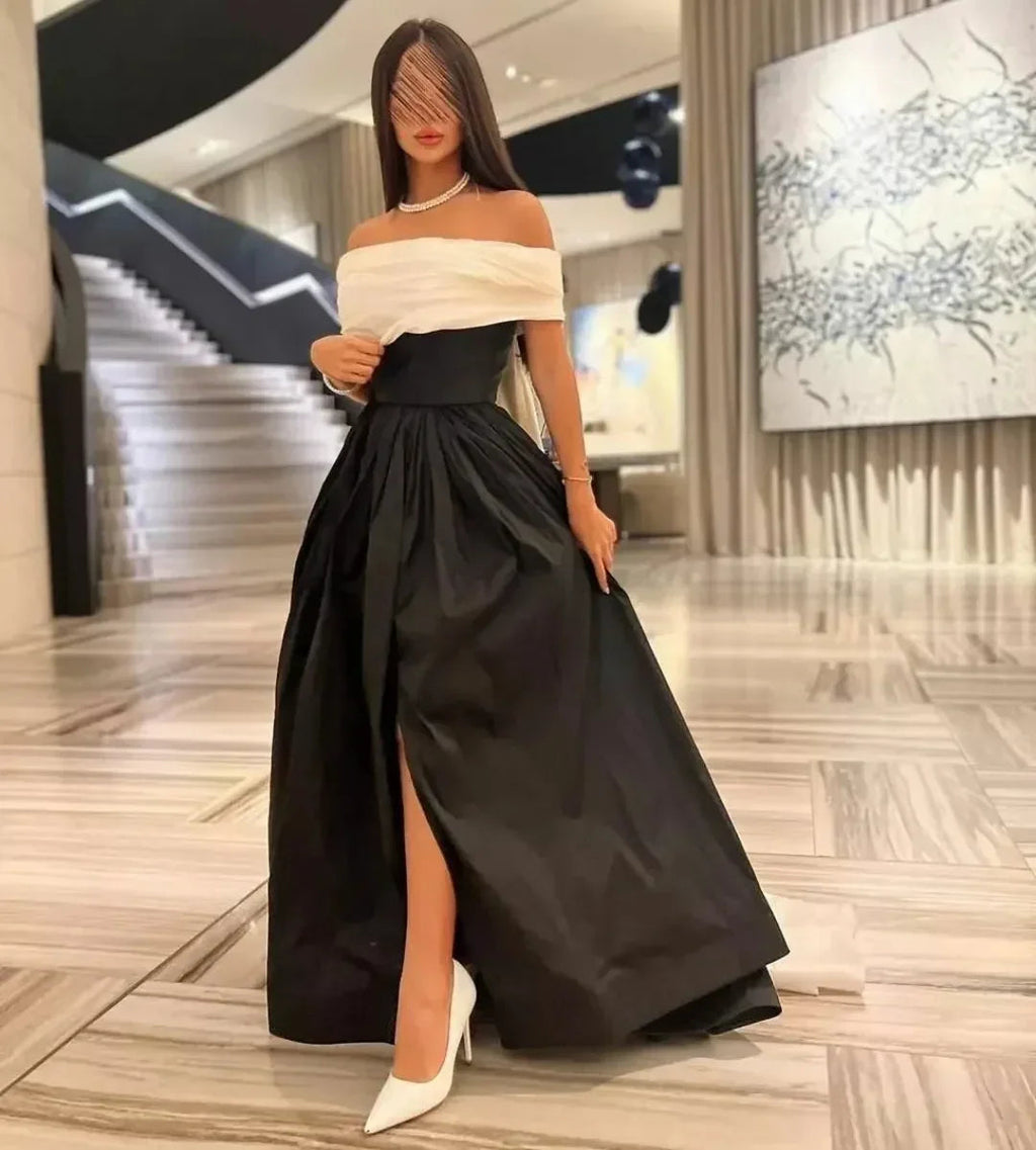 Robes de bal de satin noir et blanc de luxe avec traîne amovible, robe de cocktail sur mesure pour soirée Y5025