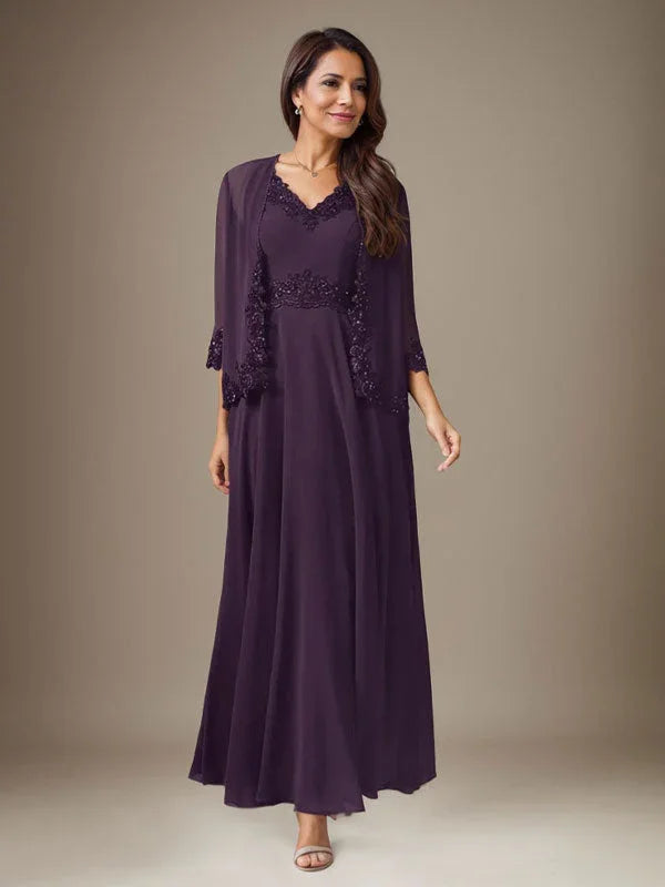 Abito a linea A in chiffon con paillettes color prugna