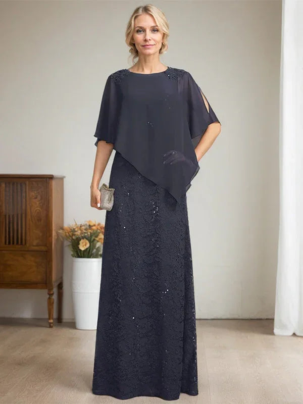 Vestido de madrina de novia de encaje de gasa con lentejuelas y abalorios, corte columna y largo hasta el suelo