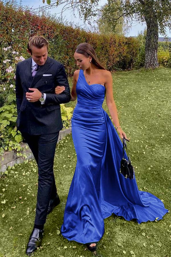 Custom One Shoulder Sleeveless Dark Green Pleated Long Prom Dress