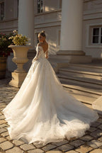 Bmbridal Off The Shoulder Lace Ball Gown Wedding Dress With Long Sleeves