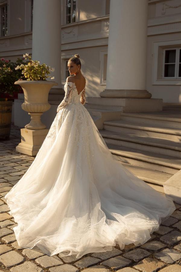 Bmbridal Off The Shoulder Lace Ball Gown Wedding Dress With Long Sleeves