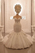 Elegant Floor Length Mermaid Wedding Dress Backless Off The Shoulder Crystals