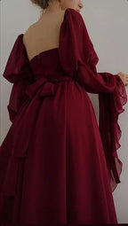 Vestido de Baile Vintage Romântico em Linha A Borgonha Vestido de Noite Y7583