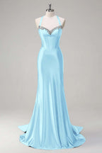 Halter Neck Sleeveless Long Mermaid Prom Dress With Beading Pleated