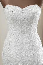 Chic Long Mermaid Strapless Lace Appliques Beaded Wedding Dress
