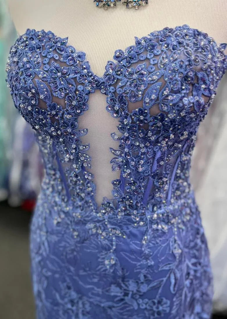 Terry | Vestidos largos de gala sirena con apliques de encaje negro en forma de corazón