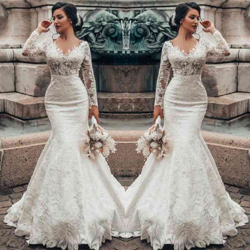 Bridal Lace Mermaid Wedding Dress With Long Sleeves On Sale