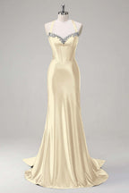 Halter Neck Sleeveless Long Mermaid Prom Dress With Beading Pleated