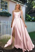 Strapless Sleeveless A Line Long Prom Dress Pleated Split