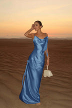Spaghetti Strap Backless Mermaid Prom Dress With Pleated Hem