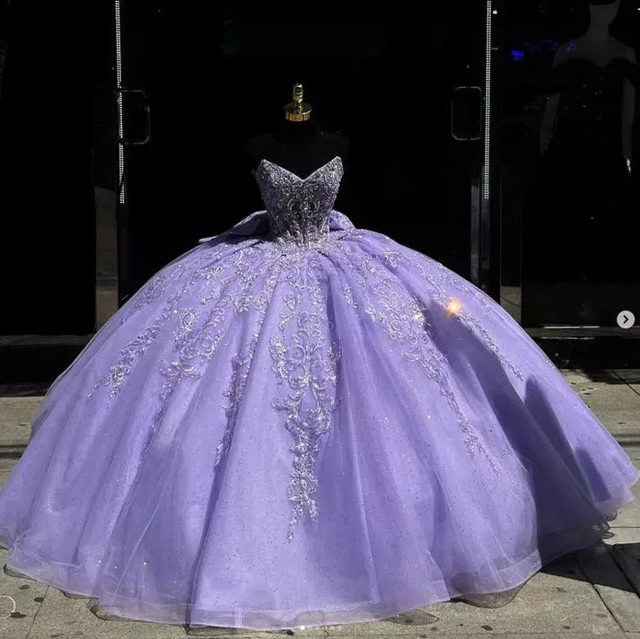 Vestido de Princesa de Tule Lavanda Brilhante para Quinceanera Vestido de Baile para Festa de Aniversário de 16 Anos Y7473