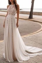 Halter Sleeveless Lace Wedding Dress Halter Neckline Bridal Gown