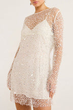 Robe courte en tissu à paillettes et perles scintillantes avec jupon séparé