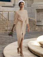 Abito da Sera di Satin di Alta Qualità Abito Elegante per Donna Abito con Allacciatura