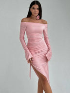 Vestito Midi Plissettato con Spacco Laterale TARUXY per Donna, Allacciato Corpo, Abito Lungo Sensuale da Sera, Donna con Temperamento per Feste, Abito da Sera Femminile 2023