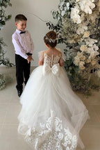Princess Tulle Flower Girl Dress With Bowknot Lace Embellishment