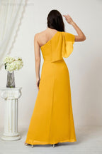 Chiffon Ruffled One Shoulder Long Bridesmaid Dresses A-line Formal Evening Gown Side Split 2809