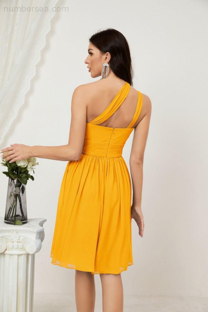 Women Chiffon Short One Shoulder Bridesmaid Dress Formal Dresses for Party Homecoming  2804